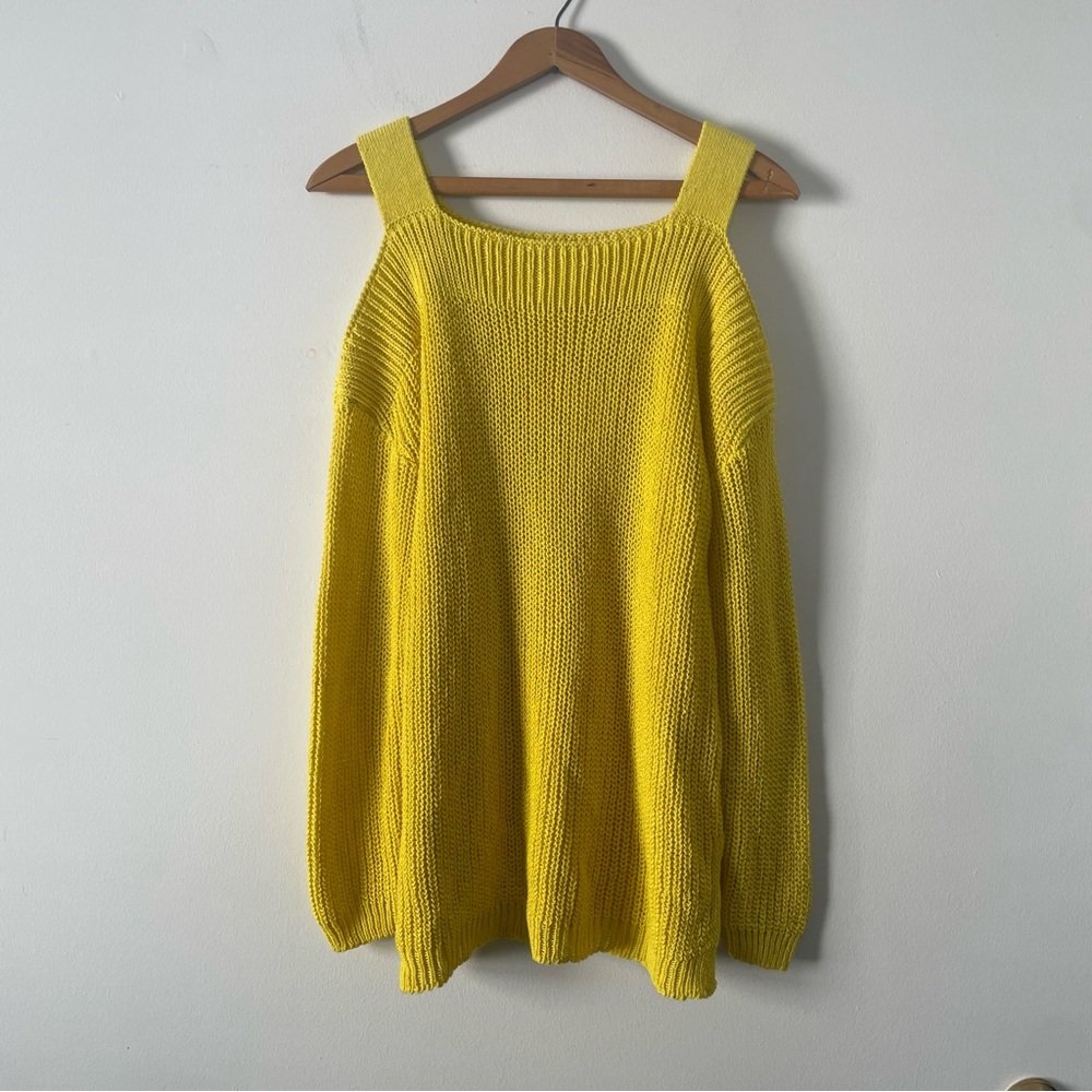 NWT Soft Surroundings Yellow Chunky Knit Linen Blend Cold Shoulder Sweater Small